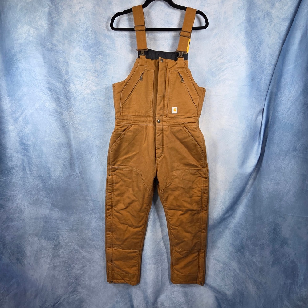 Carhartt Loose Fit Quilt-Lined Bib Overalls Brown OR4694-W Womens Medium Short